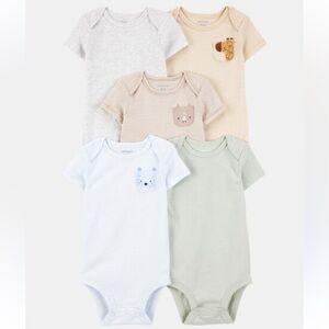 Carter’s Baby 5-Pack Animals Short-Sleeve Cotton Bodysuits, Newborn, NWT Neutral